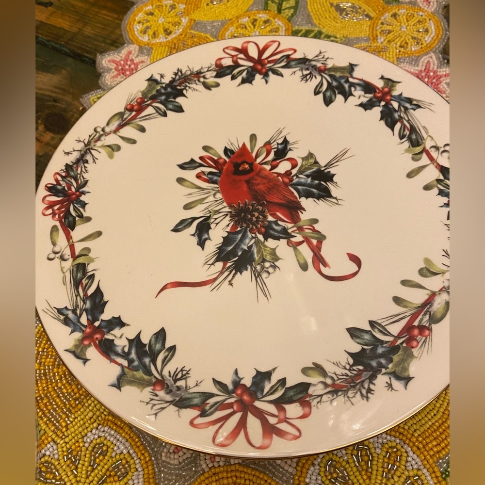 Vintage Lenox Winter Greetings Footed Cardinal Holiday Cake Plate - Picture 6 of 7